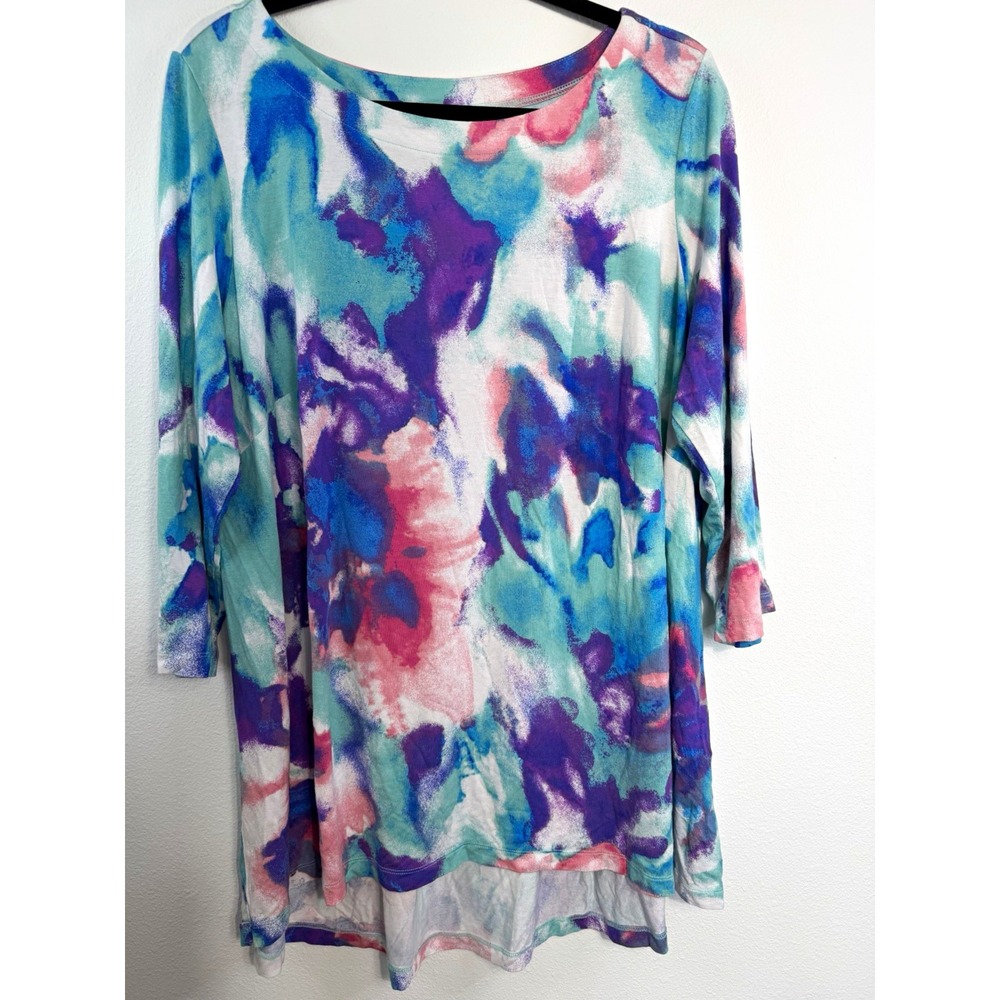 Belle by Kim Gravel Plus Size 1X Multicolor Abstract Knit Tunic 3/4 Sleeve